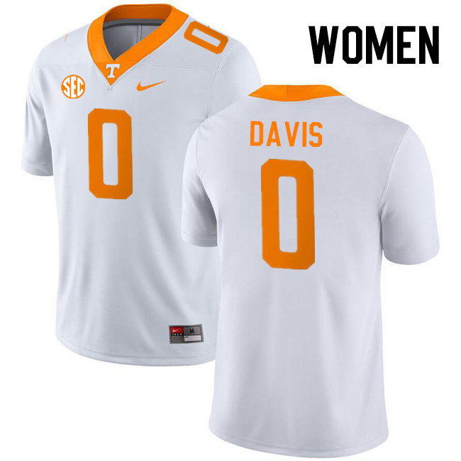 Women #0 Ethan Davis Tennessee Volunteers College Football Jerseys Stitched-White